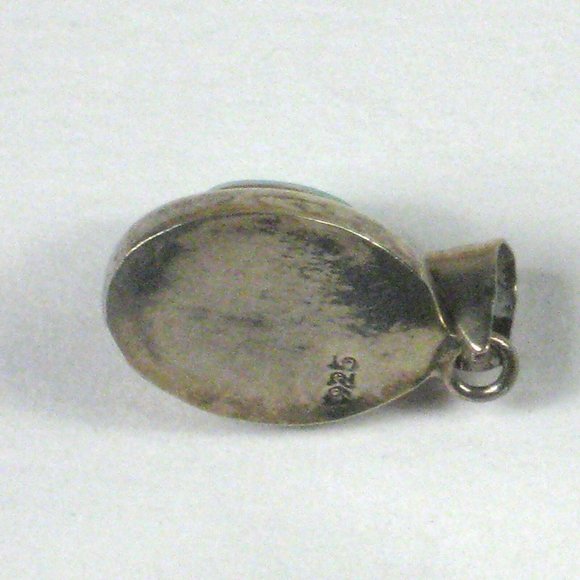 Pendant ONLY Sterling Silver 925 Oval Turquoise Stone Unsigned Size 1 Inch - Picture 4 of 5
